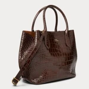 Ralph Lauren Brown Crocodile-Embossed Satchel